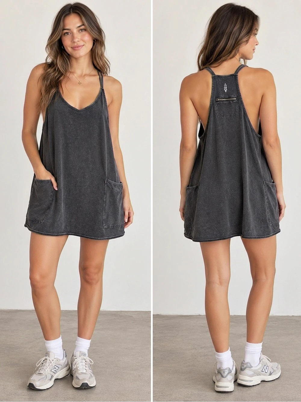 FP Movement Free People Hot Shot Mini Dress Washed Black Charcoal Size M